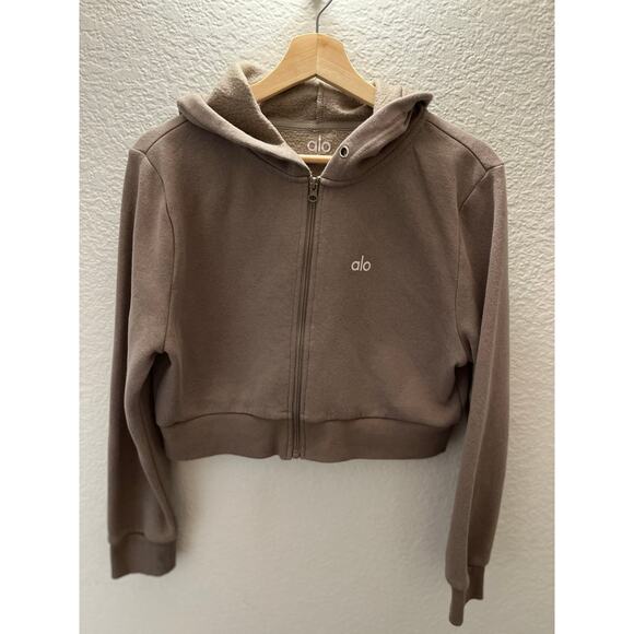 Alo Yoga Jackets & Blazers - ALO Yoga Taupe Cropped Hoodie